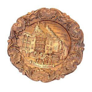 Handcrafted Wood Resin 3D Carved Wall Plaque Plate München Hofbräuhaus Germany